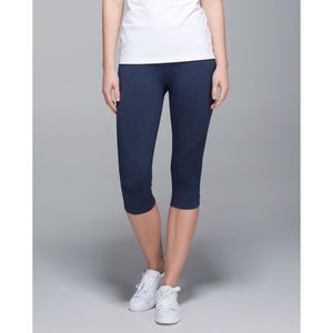 Lululemon In The Flow Crop Leggings Heathered Deep Navy Blue Athletic Gym